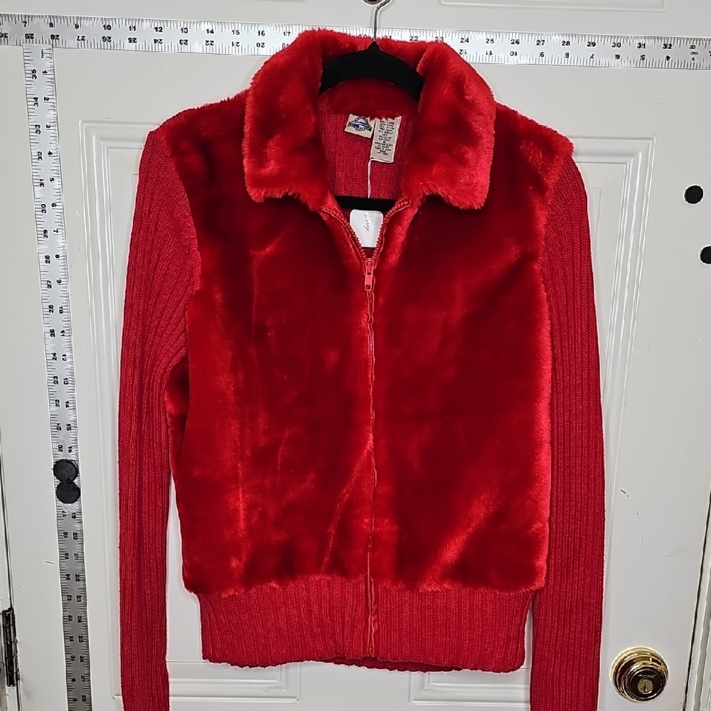 Red, Faux, Fur, Stretch, Knit, Festival, Party, Office, Fun, Soft, Cozy, Warm,